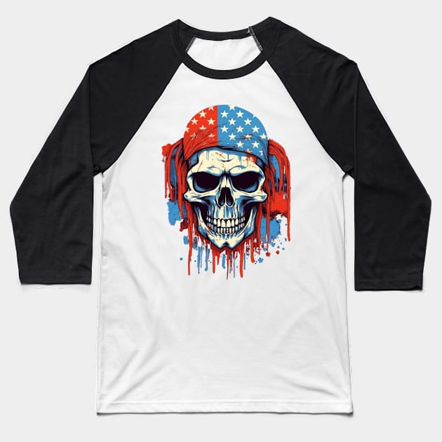 Proud to be an American and rockin' my Skull Flag with bold colors US Baseball T-Shirt by Pixel Poetry